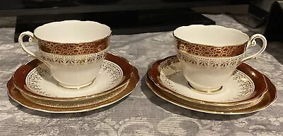 Buy 2 X Royal Standard Bone China Burgundy, White & Gold Tea Cup,Saucer,side Plates • 18.50£