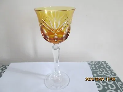 Buy Vintage Bohemian Amber Overlayed Crystal Wine Hock Glass 21 Cm High • 14.99£