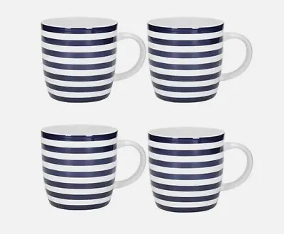 Buy Set Of 4 - Kitchen Craft Barrel Mug  Fine Bone China Nautical Stripe, Blue 425ml • 21.50£