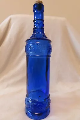 Buy Vintage Cobalt Blue Glass Bottle Design With Cork Stopper 12 Inches • 20£