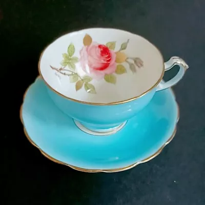 Buy ADDERLEY BLUE Pink Rose Footed Porcelain Tea Cup & Saucer Signed: Austin • 76.71£