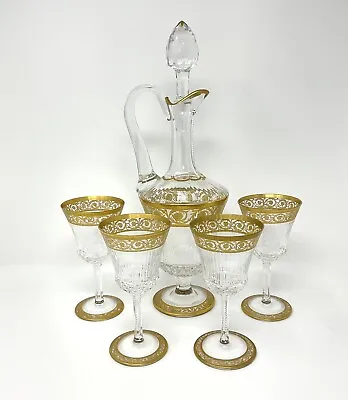 Buy St. Louis Crystal THISTLE GOLD Set Of 4 Wine Glasses 6.5” & Decanter W/handle  • 1,750.44£