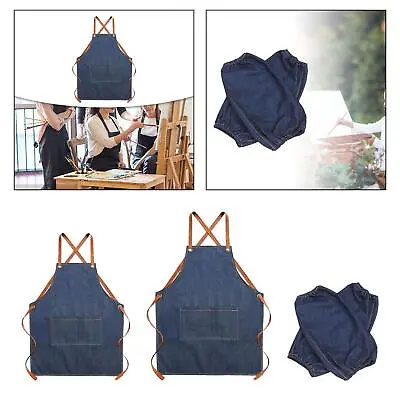 Buy Denim Apron Cross Back Canvas Apron Bibs For Cafes Bars Pottery Woodworking • 9.24£