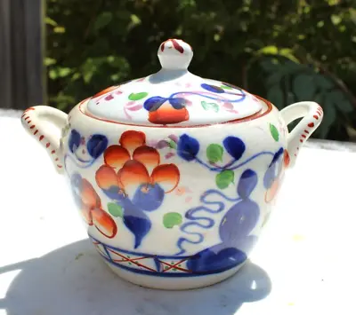 Buy 1800's Antique  BLUE Gaudy Dutch Welsh Allerton's Sugar Bowl England • 93.55£