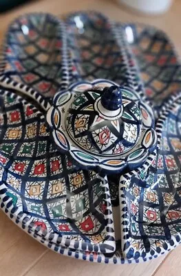 Buy Handmade Moroccan 7 Pc Hand Of Fatima Ceramic Dipping & Serving Dish Set Hamsa • 49.99£
