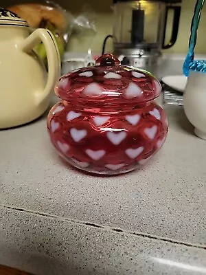 Buy Fenton Art Glass Cranberry Opalescent 1998 Heart Optic Covered Jar • 103.95£