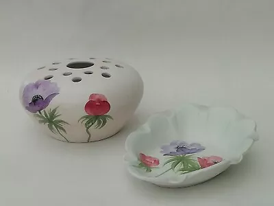 Buy Radford Pottery Vintage Hand Painted Posy Vase & Dish Pink & Lilac Anemones • 12.99£