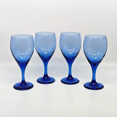 Buy Libbey Blue Wine Glass Stemmed Set Of 4 Glasses 7 3/8  Goblet Cobalt Stem VTG • 28.45£
