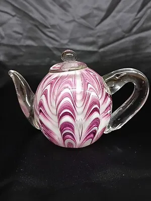 Buy *Glass Paperweight Teapot Pink And White.  4  Tall. 5.5  Wide. Good Condition. • 9.90£