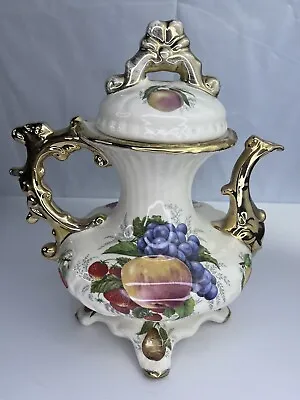 Buy Vintage Staffordshire KLM Ceramic Ornamental Fruit Pattern Tea Pot With Gilding • 28£