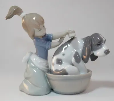 Buy Lladro 5  Kneeling Figurine 5455 Bashful Bather Girl Washing Dog 1990s Excellent • 39.99£