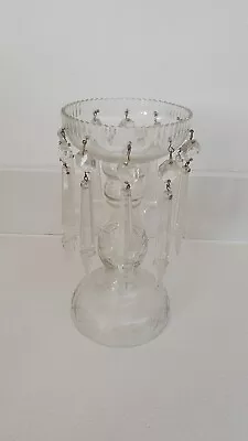 Buy Vintage Tall Glass Candle Holder W/ Chandier Drops • 45£