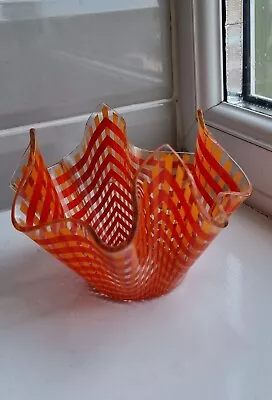 Buy Vintage Chance Brothers Glass Vase Handkerchief Orange/Red Gingham Check - 70s • 8£