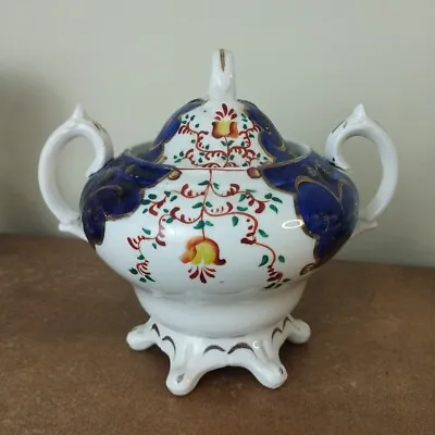 Buy Antique Victorian 'Gaudy Welsh - Tulip' Twin Handled Sugar Bowl Or Sucrier • 12.95£