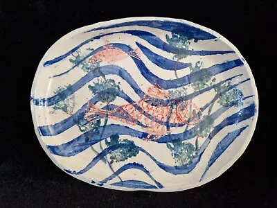 Buy Interesting Hand Decorated Studio Pottery Fish Platter  Fish & Seaweed  • 10£