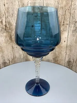 Buy Vintage Empoli? Blue Glass Italian Twisted Stem Brandy Glass Retro Large Goblet • 12£