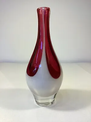 Buy Red White Art Glass Vase Kosta Boda Style 20 Cm • 10£