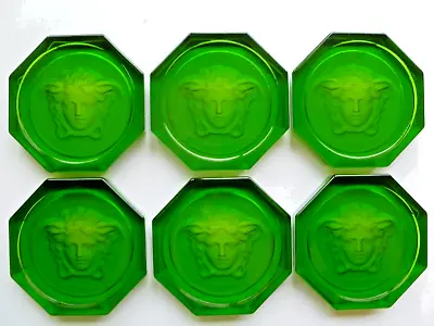Buy Versace Rosenthal Glass Coasters Emerald Green New & Boxed Slight 2nds REDUCED • 165£