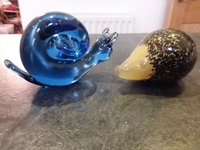 Buy Wedgwood / Langham Glass Paperweights Blue Snail And Hedgehog • 20£