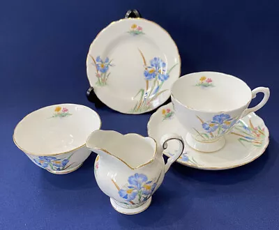 Buy Tuscan Blue Iris Tea Set For One Cup & Saucer, Side Plate Creamer Sugar Bowl • 7.49£