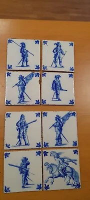 Buy Set Of 8 Old Dutch Delft Blue Tiles. (Soldiers). • 276.71£