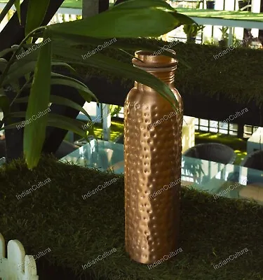 Buy 700 Ml Hammered Copper Bedroom Bottle With Inbuilt Glass Copper Vessel For Drink • 21£