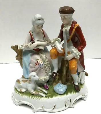 Buy KPM Style Vintage Courting Couple With Hunting Dog Dresden Lace Porcelain Figure • 33.18£