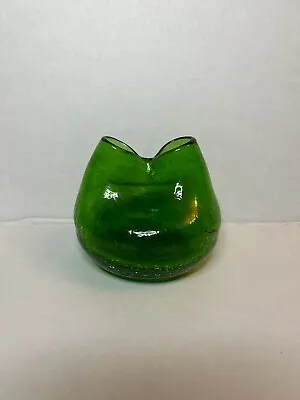 Buy Vintage Blenko Blown Cracked Glass Emerald Green Pinched Vase Mid Century • 21.81£