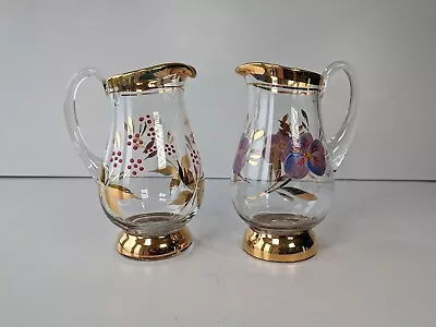 Buy 2 Vintage Hand Painted Glass Milk Jugs, Cottagecore, Floral, Romanian Glass • 11.99£