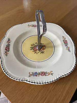 Buy Vintage Woods Ivory Ware Floral Cake Plate With Chrome Handle Good Condition • 7.50£