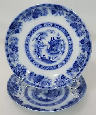 Buy Antique Royal Doulton Madras Saucer Flow Blue  A  (1881-1898) Set Of 2 • 46.38£