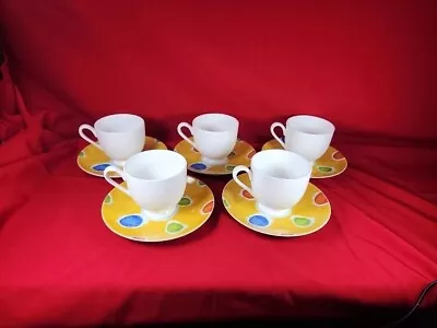 Buy Vintage Colorful Designer Coffee Tea Set. 5 Cups 5 Saucers Fine Bone China Mint • 14.99£
