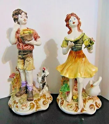 Buy Old Vintage Bassano Ceramic Boy & Girl Figurines Pair Hand Painted Made In Italy • 41.41£