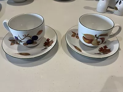 Buy Two X Royal Worcester  Evesham Vale  Green Line -  Tea Cups And Saucers • 10£