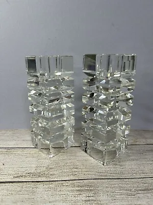 Buy Vintage Chunky Cut Glass Candlesticks, Modernist, Brutalist, Double Ended, A/F • 14.99£