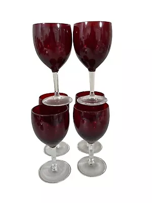 Buy Vintage Ruby Red Clear Stem Set Of 6 Wine Stemware Glasses 6 Oz • 72.05£
