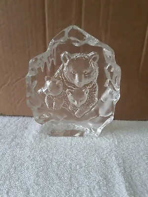 Buy Glass Crystal Clear Collectable Laser Art Bear & Cubs Ornament/Weight Immaculate • 4.99£