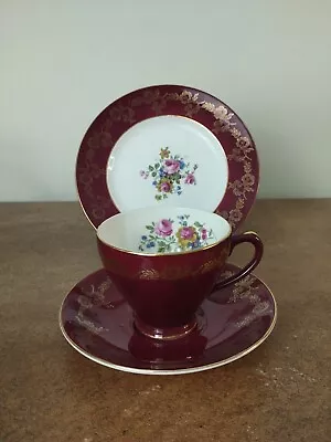 Buy Vintage 1950s, Empire Porcelain, Red/Burgundy & Gilt Tea Up, Saucer & Plate Trio • 5.95£