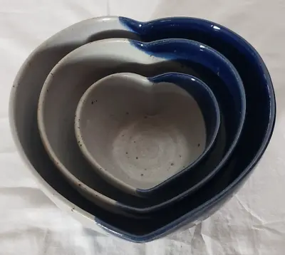 Buy Ayers Pottery Blue Gray Heart Shaped Bowls Set Of 3 • 72.05£