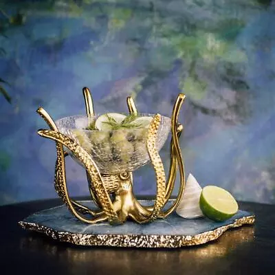 Buy Gold Mini Octopus Stand & Crackle Glass Bowl • 67.46£