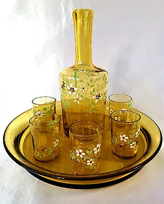 Buy Legras Art Nouveau 'Zanzibar' Enamelled Decanter Tray 5 Cordial Glass Set C1890 • 145£