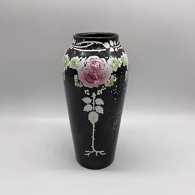 Buy Antique Vintage Shelley England Cabbage Rose Floral Pattern Black Ceramic Vase • 2£