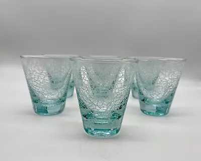 Buy Set Of 7 Libbey Aqua Blue Spaghetti String Crackle Texture Juice Glasses 4oz • 23.02£