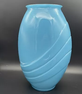 Buy Vintage Retro 80s Art Deco Mid Century Blue Glass Vase Centerpiece Vibe • 62.72£