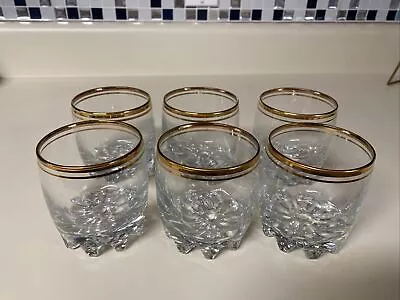 Buy 6 Whiskey Glasses Low Ball Gold Trim With Daisy Thick Bottom Small Tumblers • 14.39£