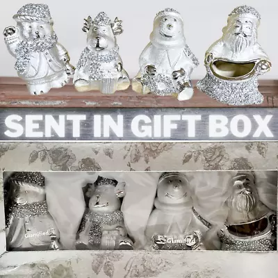 Buy 4PC Gift Ornament Free Standing Silver Crushed Christmas GIft Crystal Diamond • 34.99£