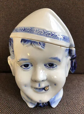 Buy Rare Antique, Delft Pottery Marked, Large Lidded Box, Boy With Nightcap. • 35£