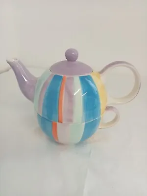 Buy WHITTARD Of Chelsea Tea For One Set Rainbow Pastel Stripe Teapot, Cup NO Saucer • 8.99£