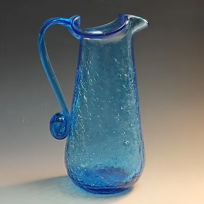 Buy Mid Century Blue Crackle Glass Pitcher Hand Blown Glass Pitcher • 42.66£