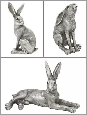 Buy Silver Hare Figurines Hare Ornaments - Sitting, Lying, Moon Gazing Silver Finish • 11.99£